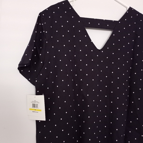 Ellen Tracy Blue Polka Dot Linen Top - Sz M - Picture 6 of 7